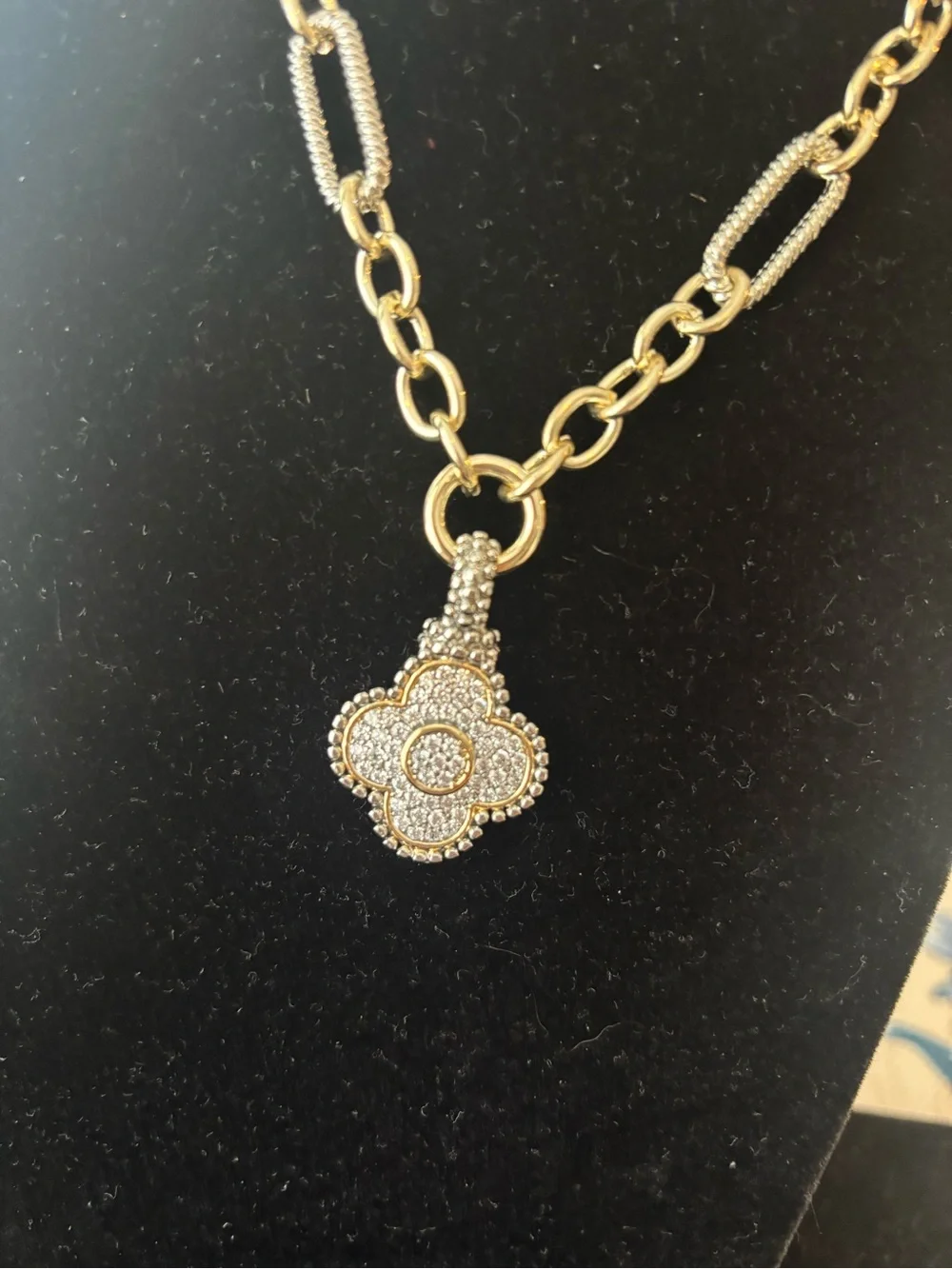 Gold and Silver Two-Tone Pendant Chain Necklace